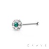  316L SURGICAL STEEL NOSE BONE STUD W/ PRONG SET CZ CENTERED GEM PAVED OUTER CIRCLE 6 POINT FLOWER